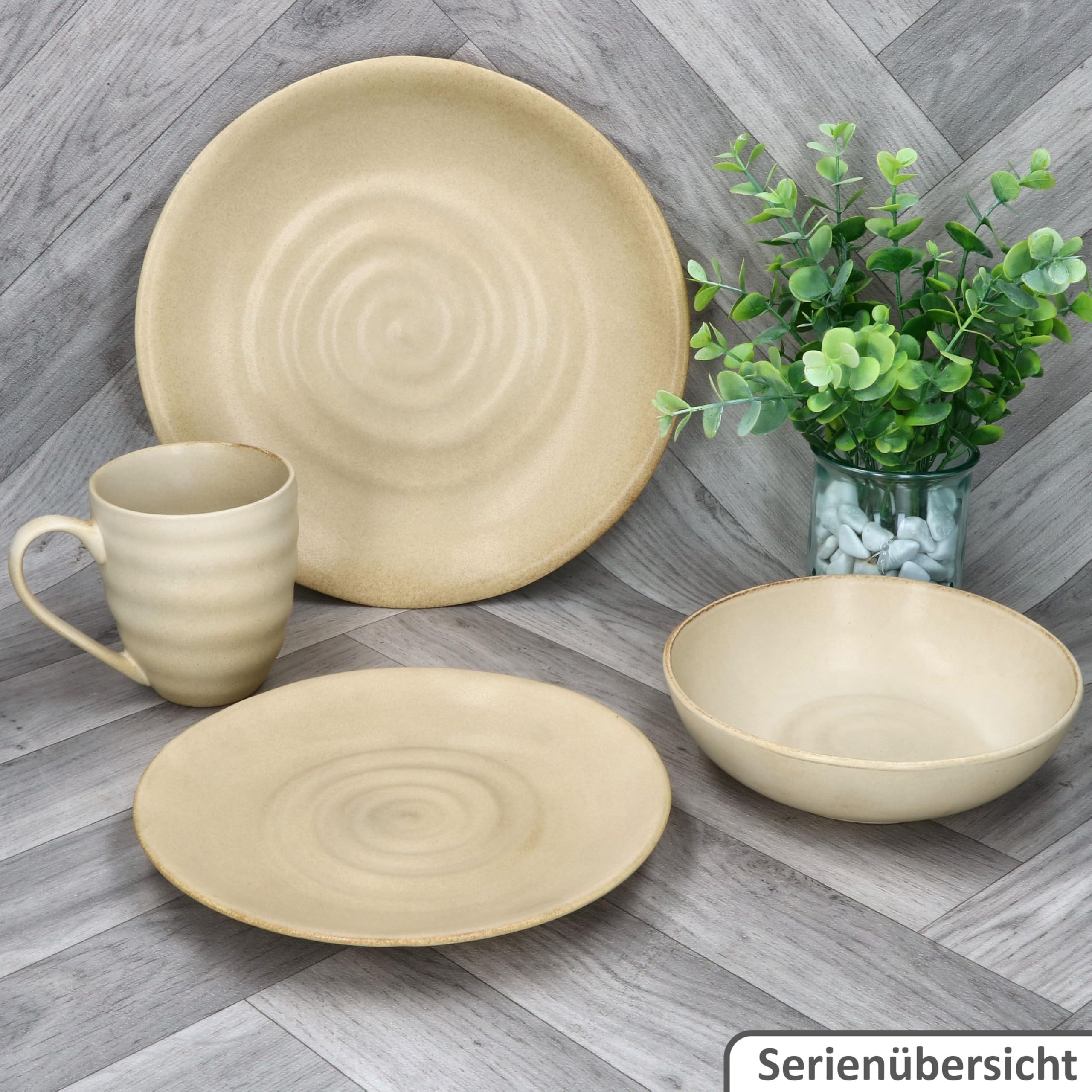 MamboCat CLAY Beige zestaw 6 talerzy obiadowych I Ø 27,5 cm I talerze obiadowe z kamionki, beżowe, z wzorem wiru, dla 6 osób, duże talerze do dań głównych, do grillowania