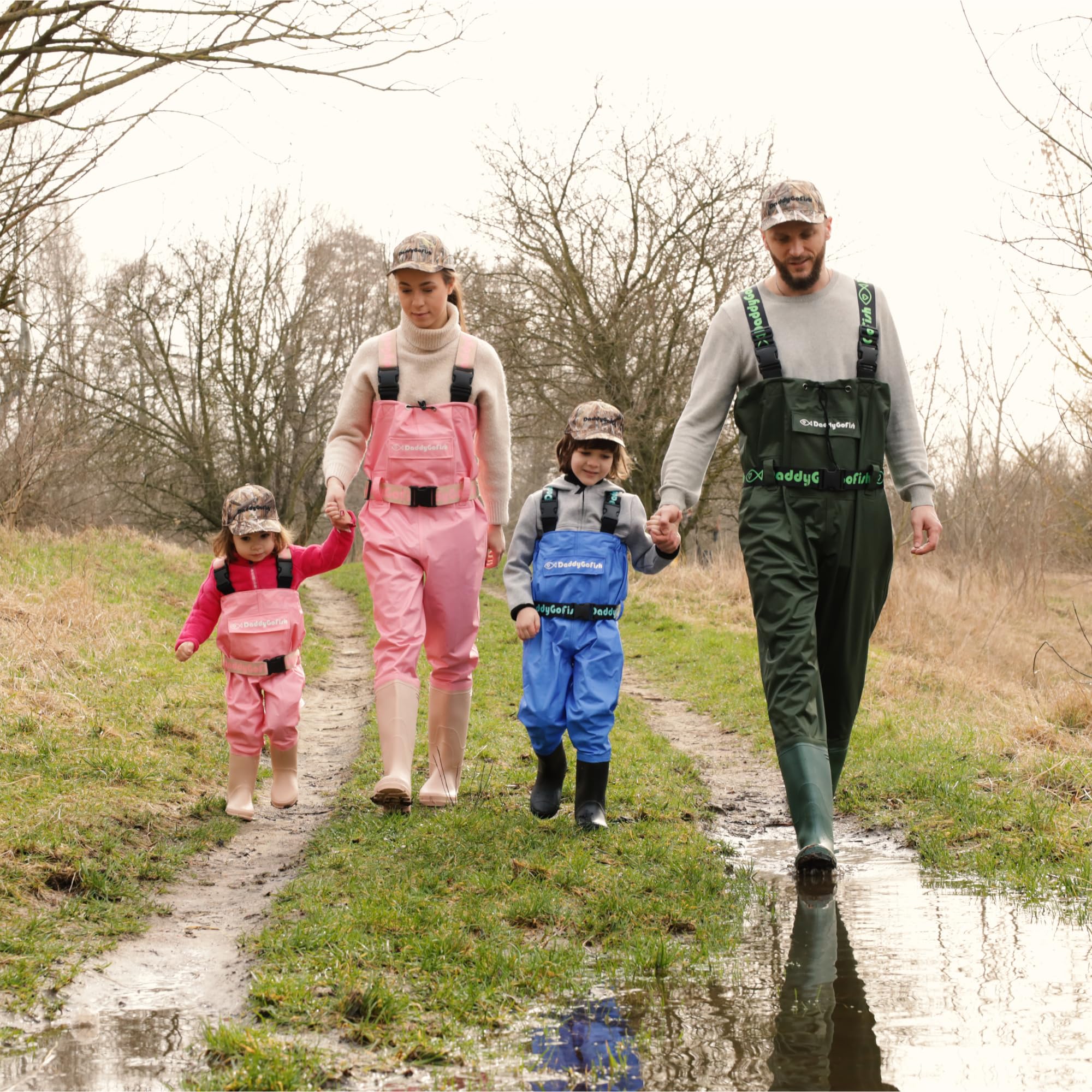 DaddyGoFish Waders de Poitrine pour Enfants et Adultes, Cuissardes de pêche et de Chasse avec Une Poche et Un Cintre