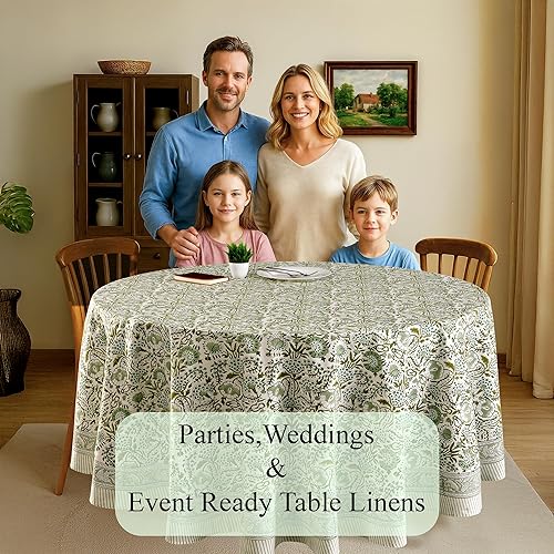 Miniatura 3 de CPC - Mantel redondo de algodón, estampado de bloques indios, hecho a mano, lavable, mantel de algodón lavable para Acción de Gracias, Navidad,