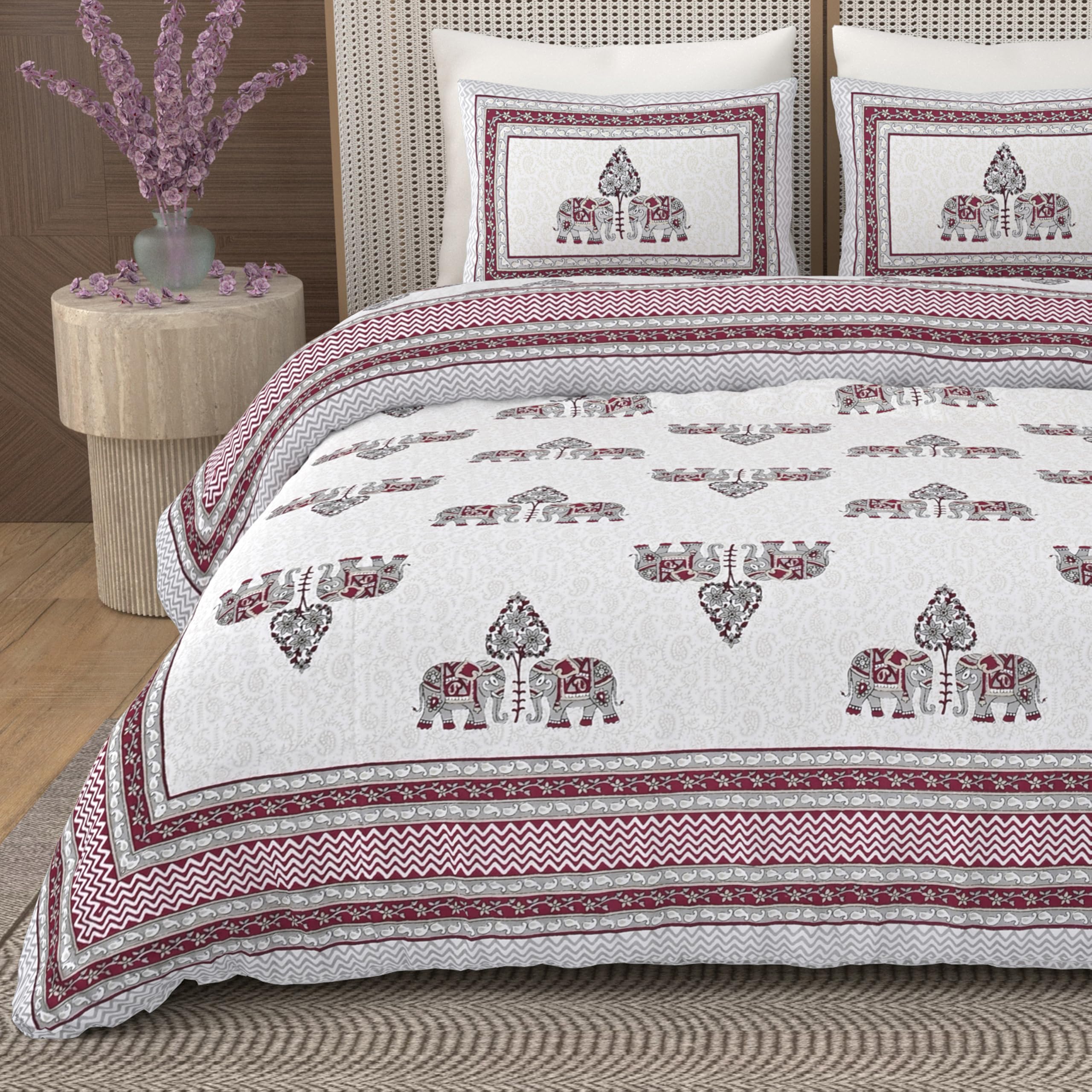 Urban Jaipur 100% Pure Cotton King Size Bedsheet (95 x108 Inches) | 210 TC Jaipuri Bedsheet Animal Print for Double Size Bed with 2 Pillow Covers - Soft and Breathable