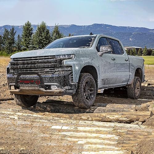 Miniatura 2 de oEdRo Red Bull Bar Fits 2019-2023 Chevy Silverado 1500GMC Sierra 1500, Pickup Front Bumper Brush Guard Textured Black, wRed Skid Plate & Light Mount