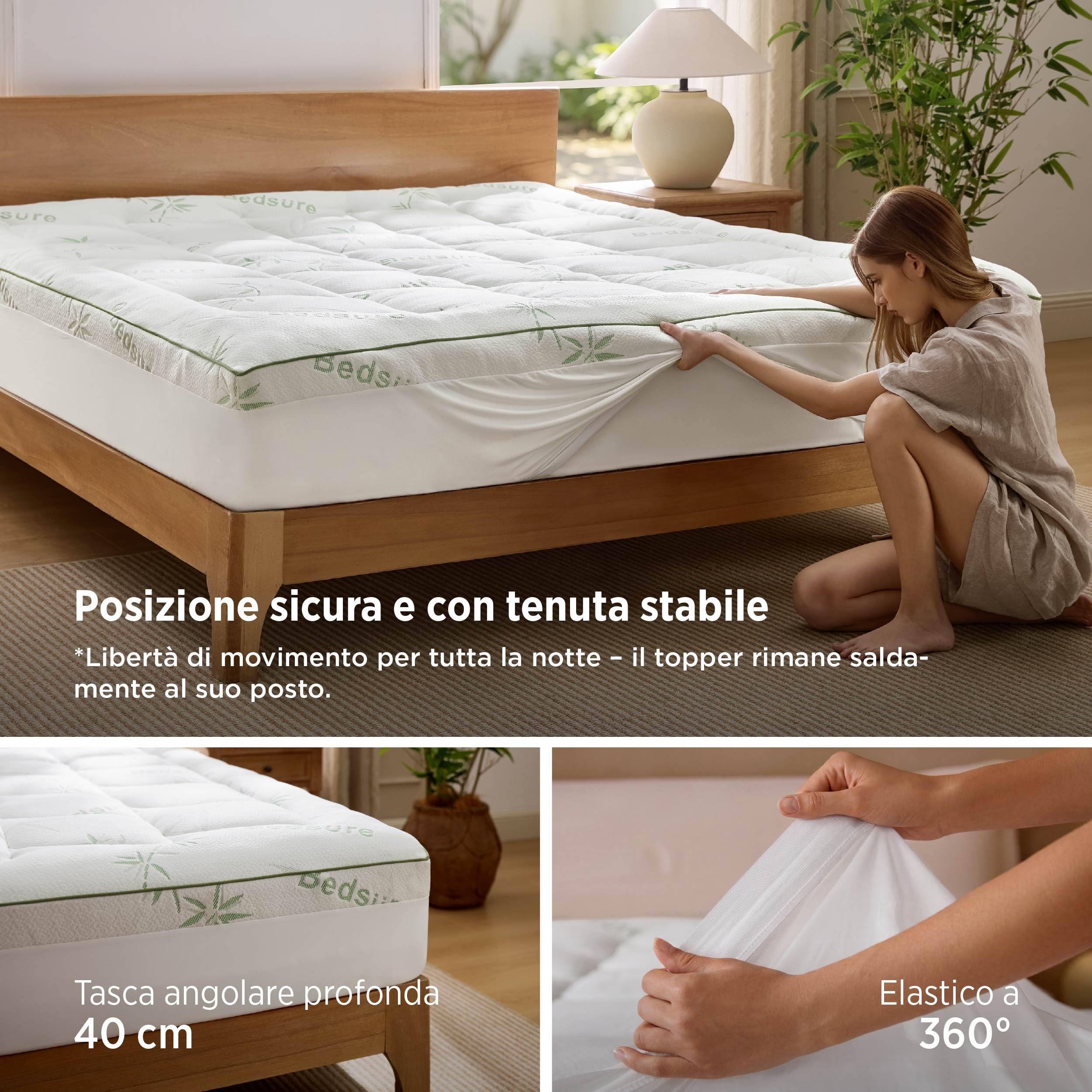 BEDSURE Materasso aggiuntivo in bambù 160x200 - Imbottitura di 40 cm di spessore, rinfrescante, traspirante, antiallergico, allevia il mal di schiena