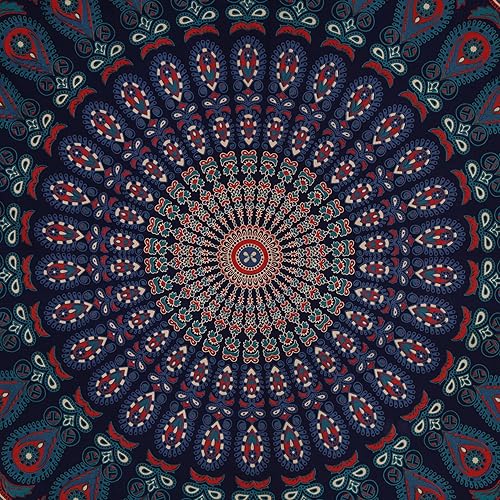 Miniatura 62 de Tapiz hippie indio bohemio psicodélico dorado mandala de pavo real azul dorado para colgar en la pared (naranja marrón, King (88 x 104 pulgadas)