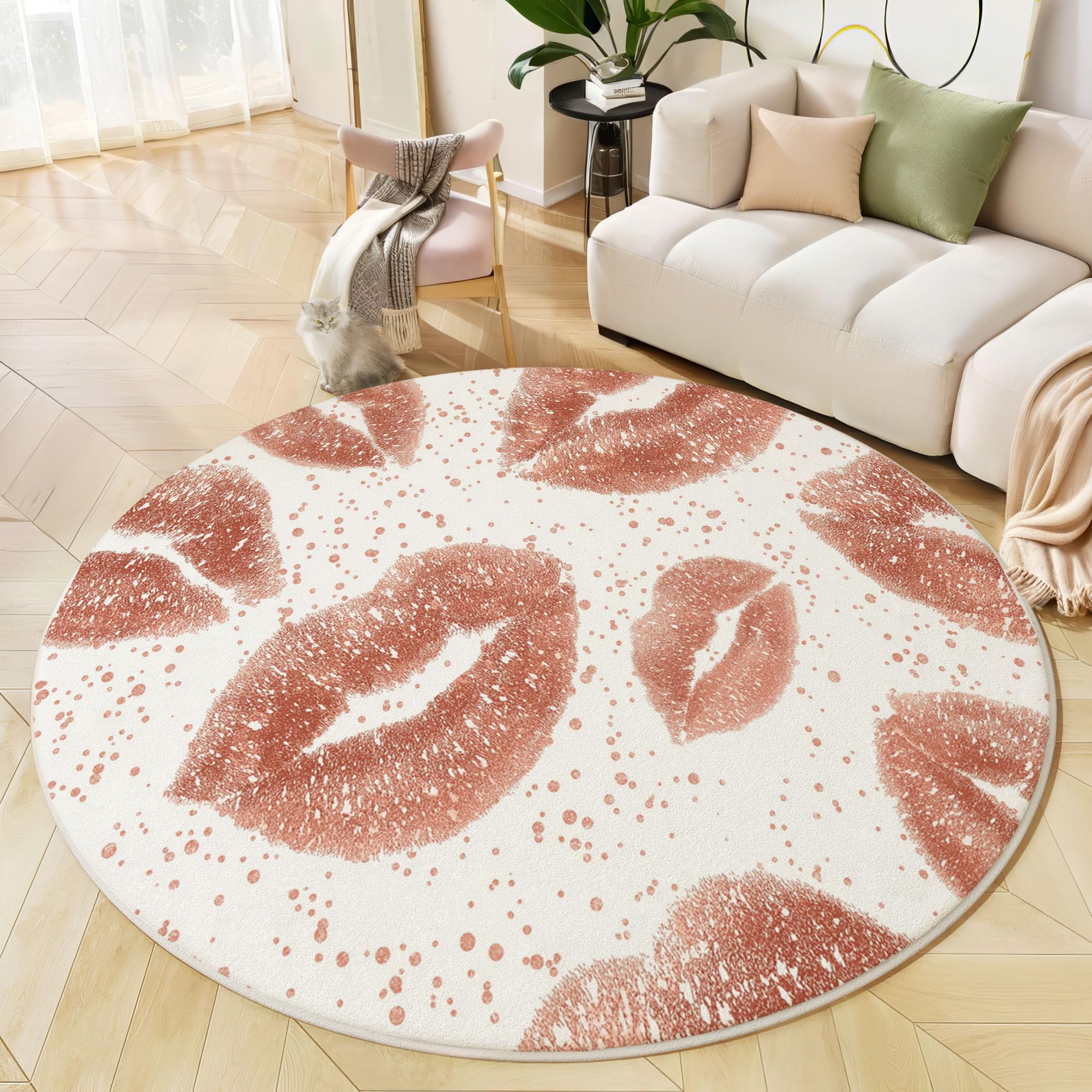 Tapi de salon lavable et moelleux imprimé lèvres à pois 120cm