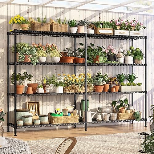 Miniatura 6 de REIBII Estantería de metal de 70 pulgadas de ancho, estantes de almacenamiento de 4 niveles, unidad de estantería de alambre de 1240 libras,