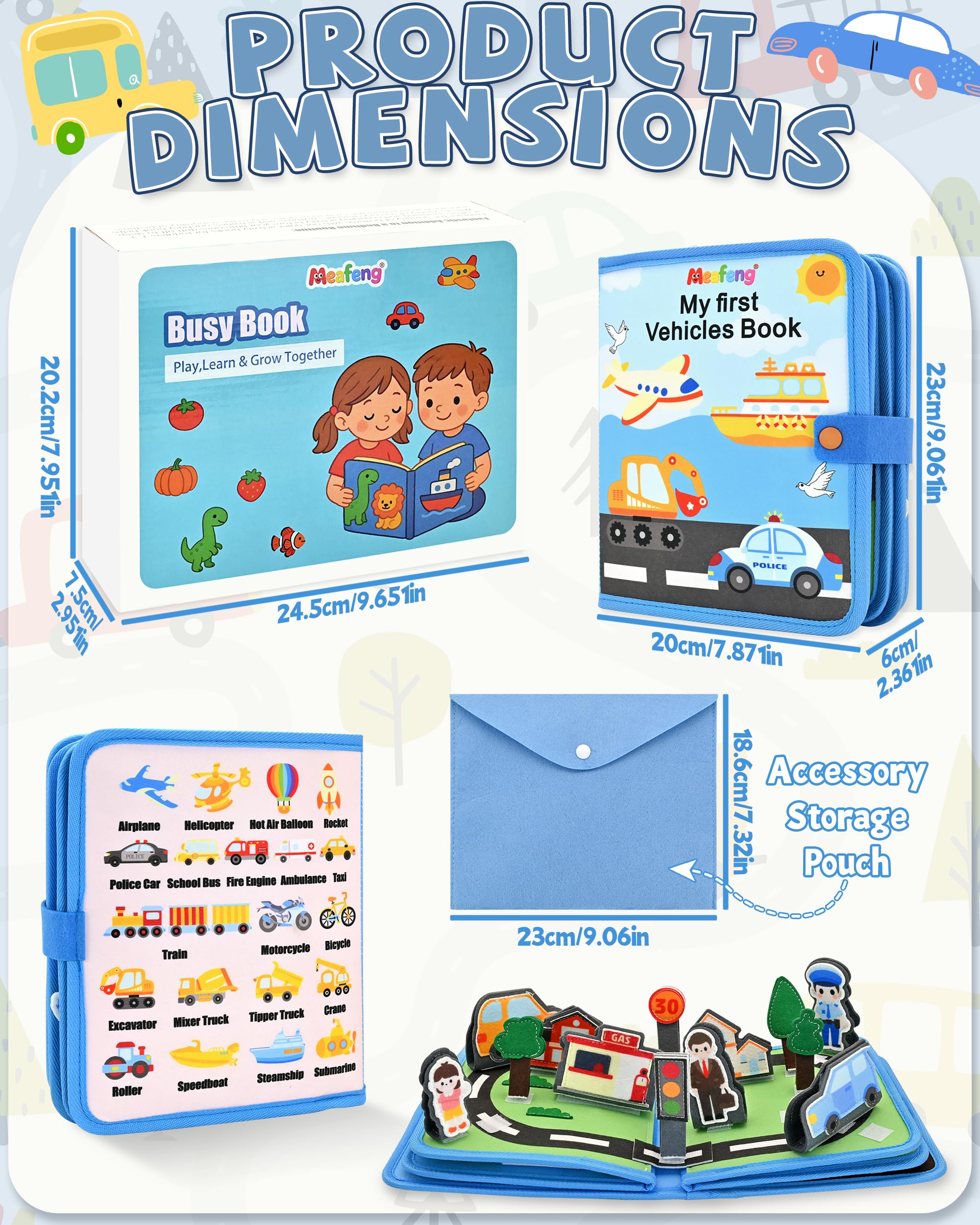 Busy Board Book pour Enfant de 12-36 Mois – Livre Quiet 3D sur Les Véhicules Montessori, Jeux de Voyage pour Avion et Voiture – Cadeaux d'anniversaire pour Bébé Garçons et Filles de 1, 2, 3 Ans