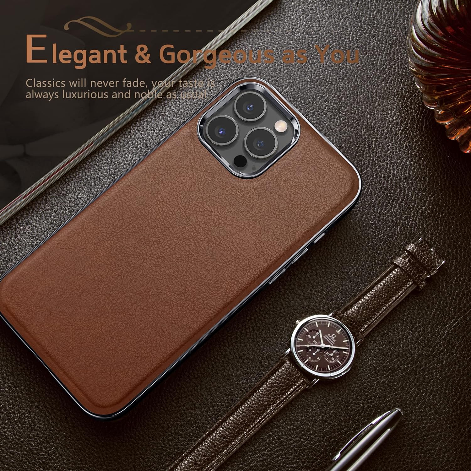 LOHASIC Designed for iPhone 14 Pro Max Case with Mag-Safe, Classic Elegant Leather Soft Grip Shockproof Protective Strong Magnetic Phone Cases for iPhone 14 Pro Max 6.7 inch - Brown - Image 7