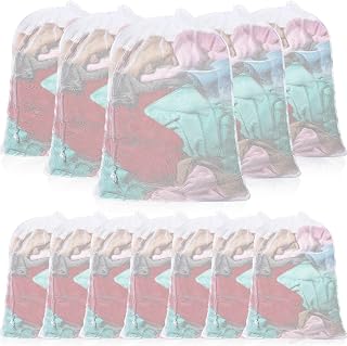12 Pack 24 x 36 Inches Mesh Laundry Bag large Drawstring Heavy Duty Bag Bulk, Durable Machine Washable Storage for Factories, College, Dorm Hotel and Apartment Dwellers, White