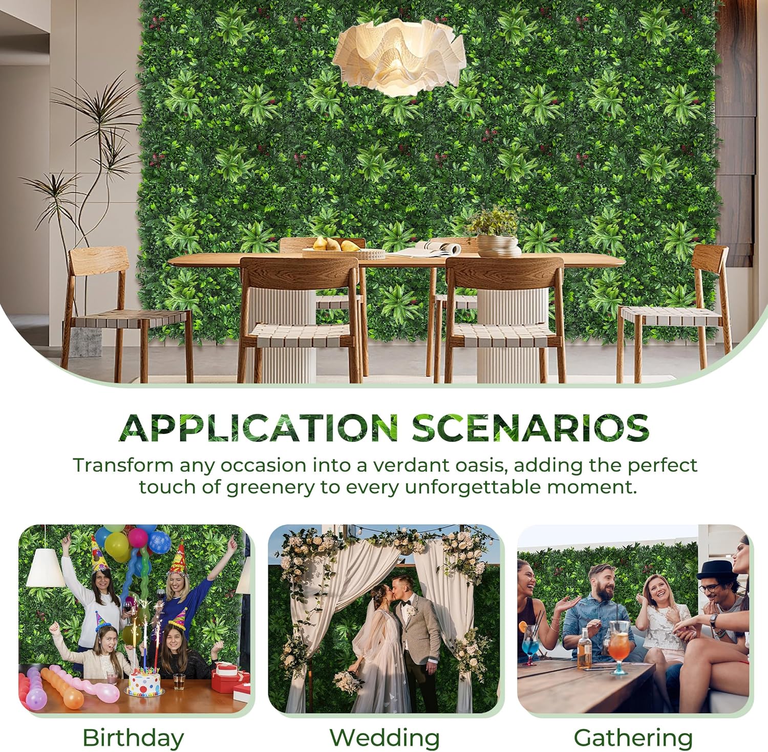 20x20 Inch Realistic Artificial Boxwood Hedge Panels - 6 Pack of UV-Anti Faux Grass Wall Panels for Outdoor Privacy, Balcony Cover and Indoor Wall Decor