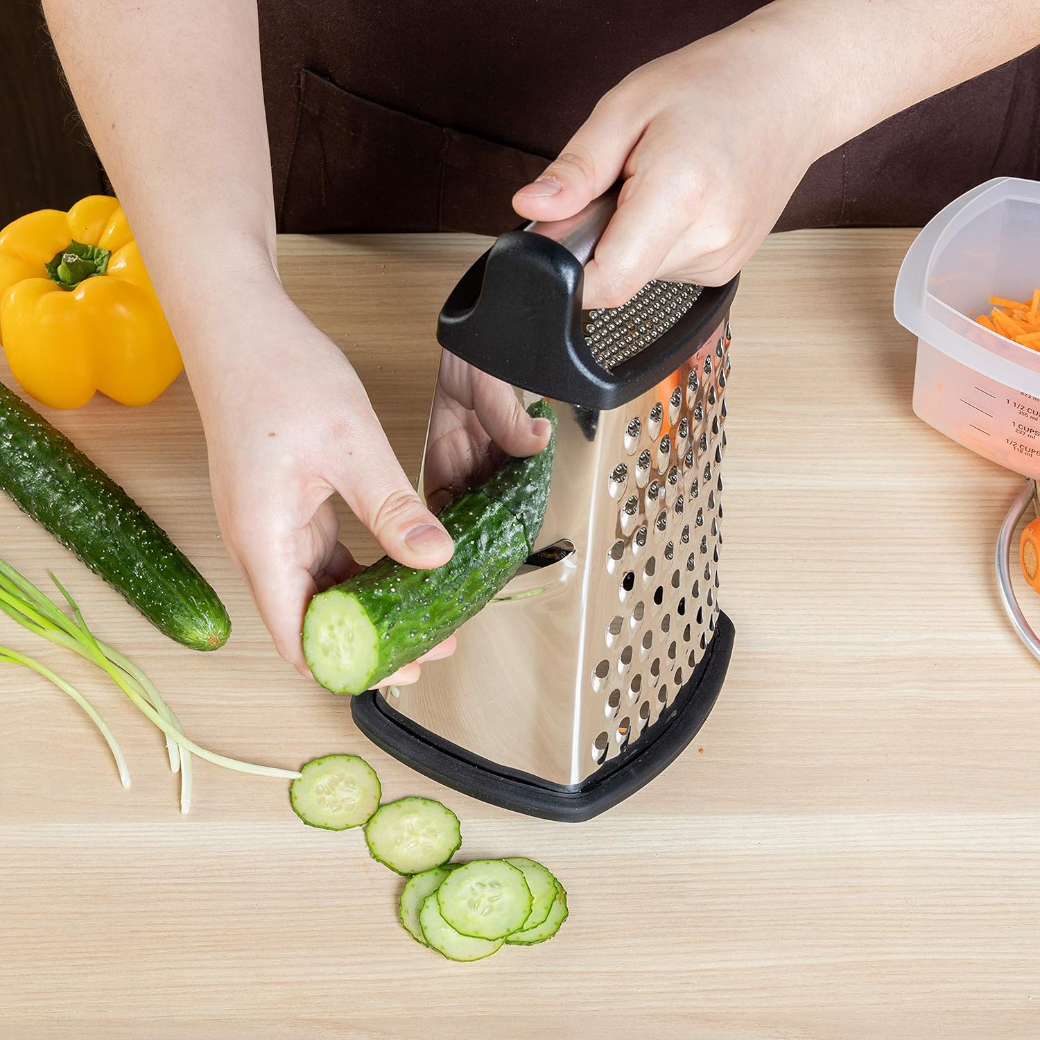 4-Sided Stainless Steel Box Grater with Detachable Storage Container - Ideal for Parmesan Cheese, Vegetables, Ginger, and More - Premium Grating Tool in White