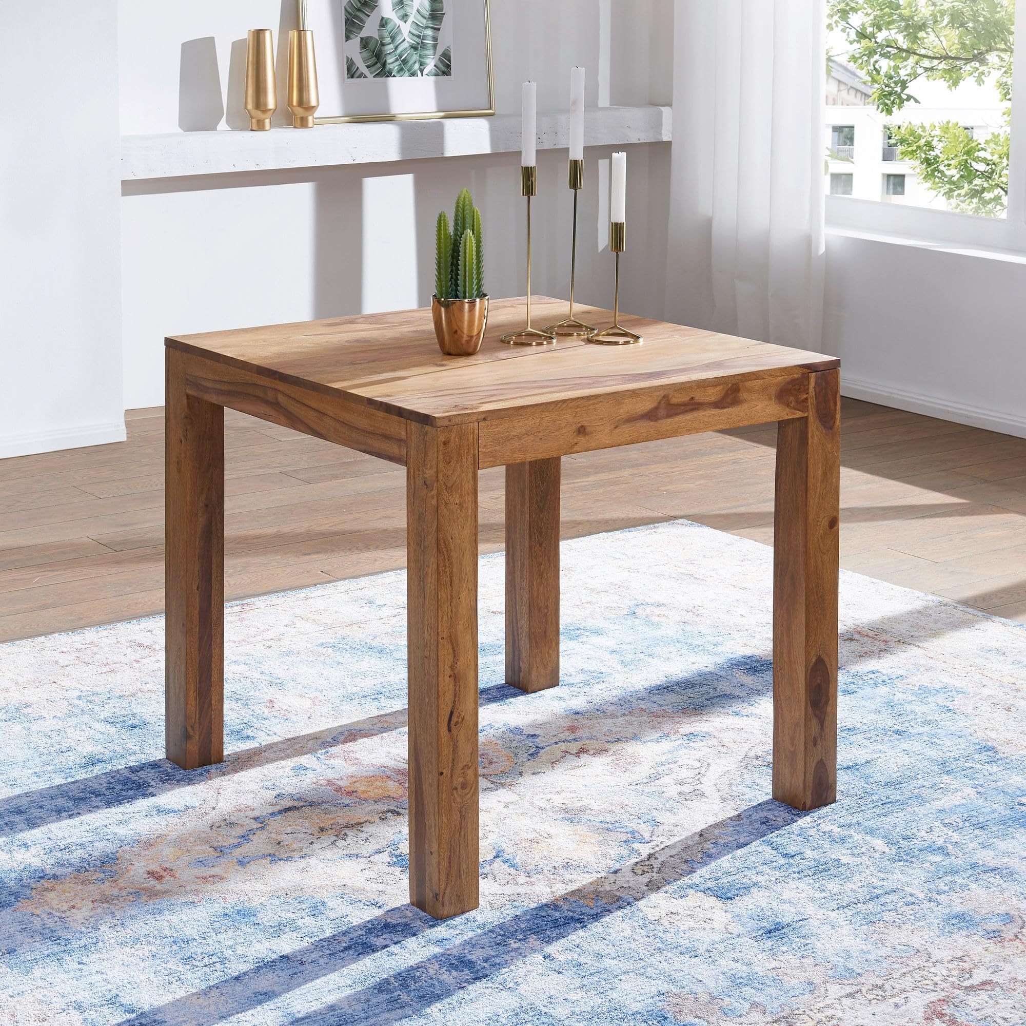 Wohnling Esstisch Mumbai Massivholz Sheesham 80 cm Esszimmer-Tisch Holztisch Design Küchentisch Landhaus-Stil dunkel-braun