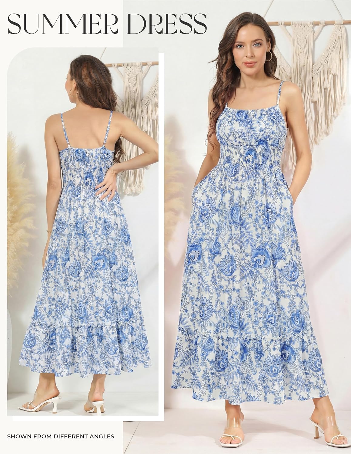 GRACE KARIN Summer Dresses for Women 2026 Vacation,Smocked Floral Maxi Dress,Boho Beach Sundress with Pocket Fashion Clothing - Image 3