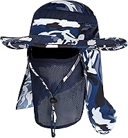 Vista 11 de YR.Lover Gorra de pesca de ala ancha con protección solar UV para exteriores con solapa extraíble
