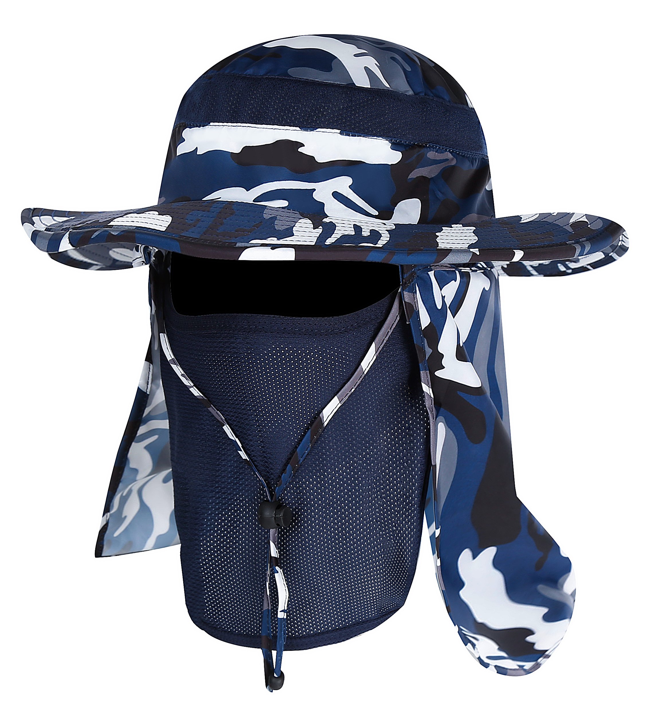 YR.Lover Outdoor UV Sun Protection Wide Brim Fishing Cap with Removable Flap