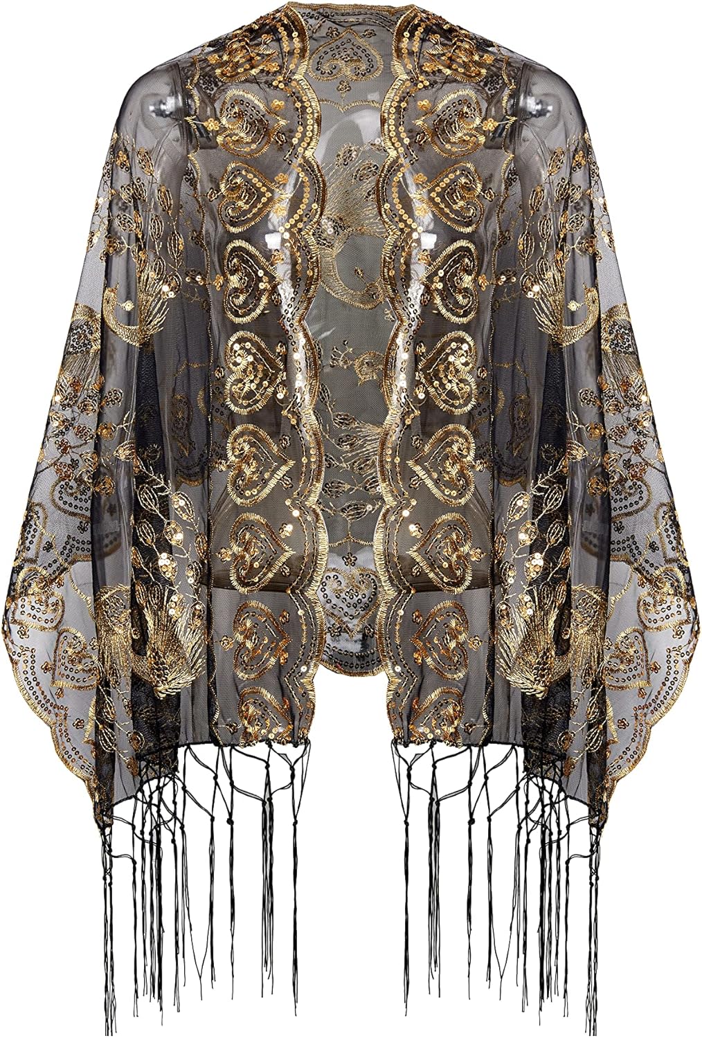 BABEYOND 1920s Sequined Shawl Wraps for Women Fringed Evening Cape Wedding Bridal Shawl Scarf for Evening Dresses Party