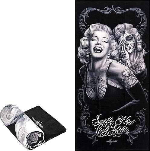 Toalla de playa Black Chicano Marilyn Monroe Smile Now Cry Later
