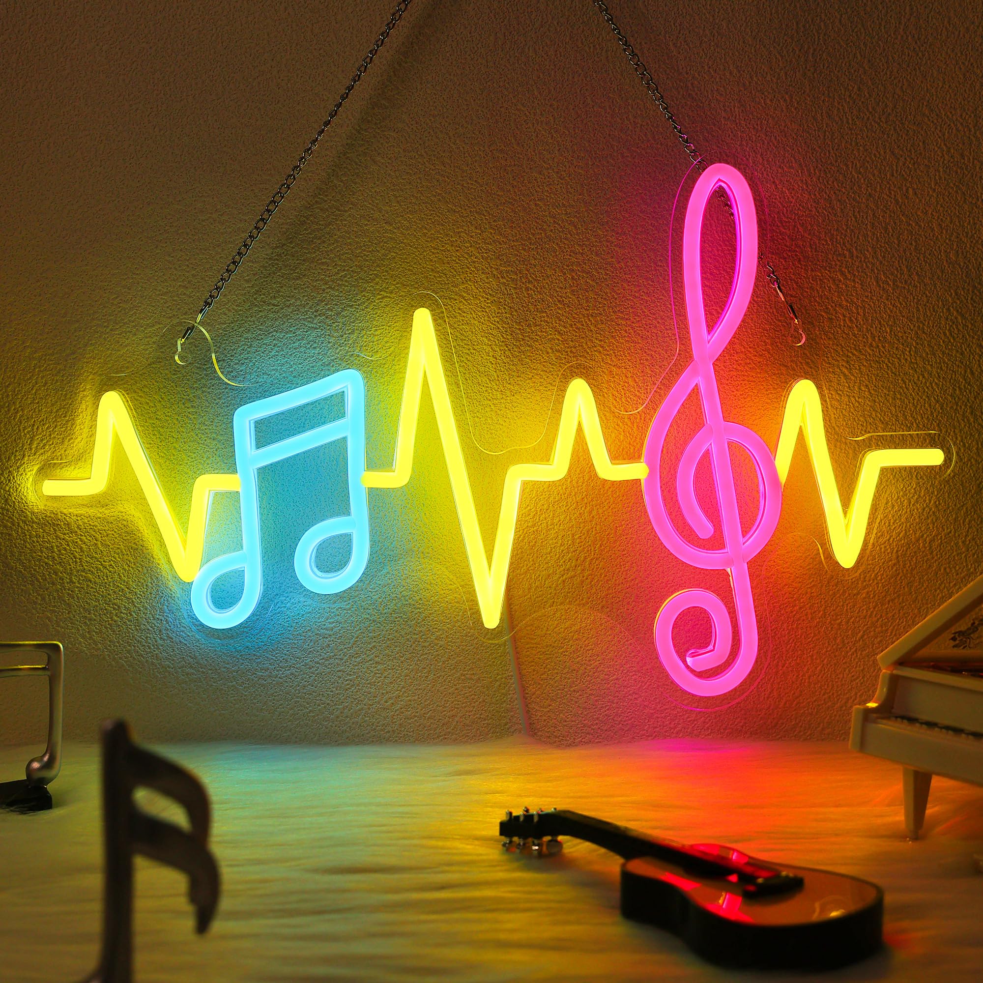 CoolGift Mart Music Notes Neon Sign, Dimmable LED Neon Wall Sign USB Powered
