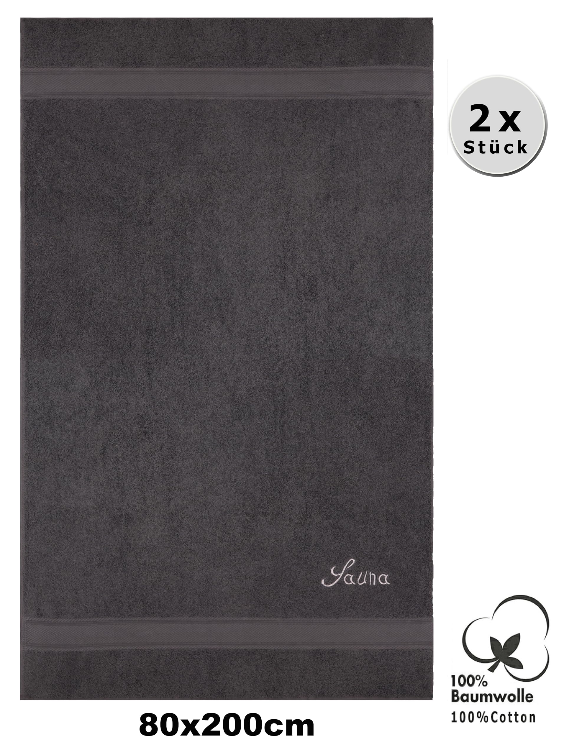 Betz. Set di 2 asciugamani da sauna telo da sauna FRANCE 100% cotone misure 80 x 200 cm antracite