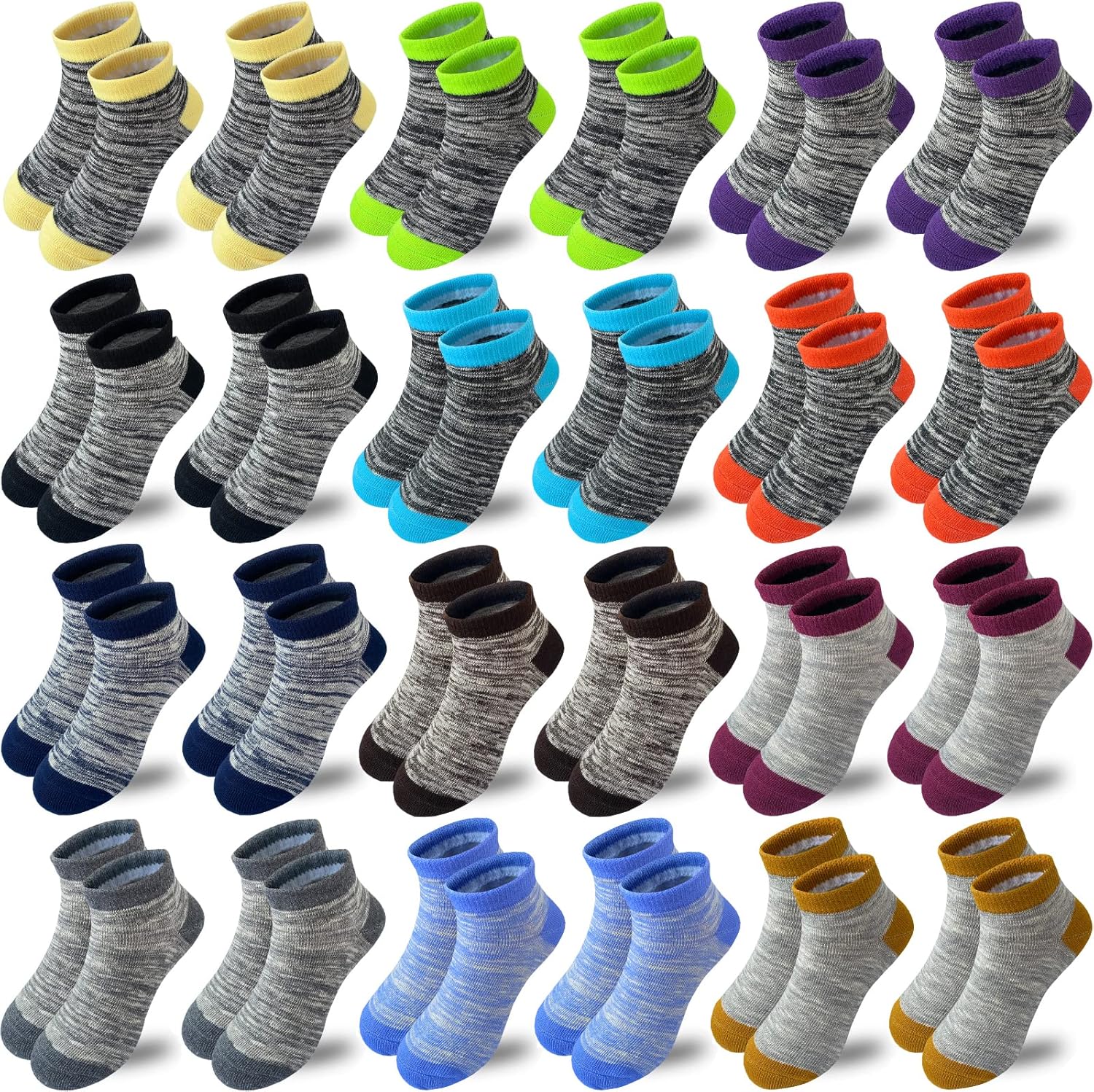Boy Socks 24 Pairs Half Cushioned Low Cut Sock Ankle Athletic Cotton Sock For Little Big Kids