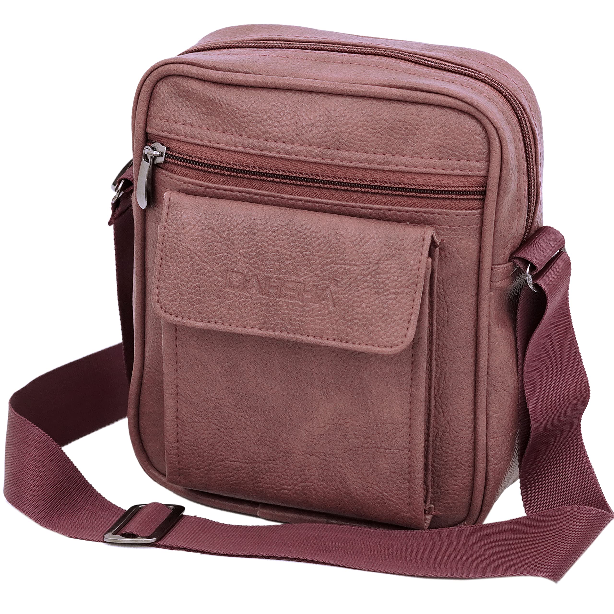 DAHSHAPU Leather Stylish Women's Cross-body Soft Shoulder Casual Messenger cosmetic sling bags for Girls and Women Zip closure (Pink Shade, 20.5 x 6 x 16 Cm)