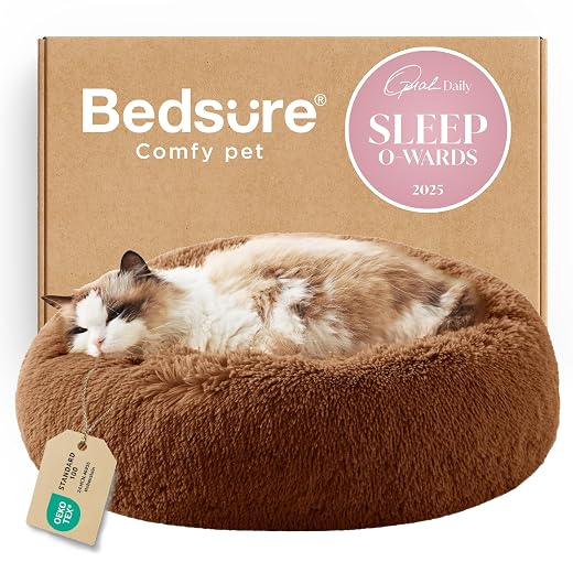 Bedsure Calming Cat Beds Donut Round Washable Kitten Bed,20 inches Copper