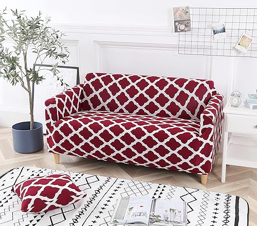 Miniatura 34 de HOOBUY Funda de sofá estampada elástica para sillón de 2 plazas y sofá biplaza con dos fundas de almohada gratis 13# (2 plazas/Sofá biplaza) Gris