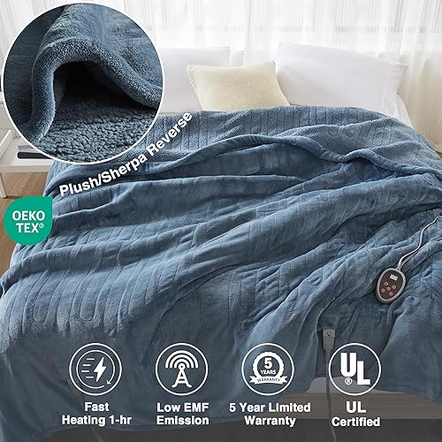 Vista 157 de Beautyrest - Manta Eléctrica Reversible de Felpa ultraligera - Manta Eléctrica, Regulador de Múltiples Niveles de Calor Acogedor Sofá Sala de Estar
