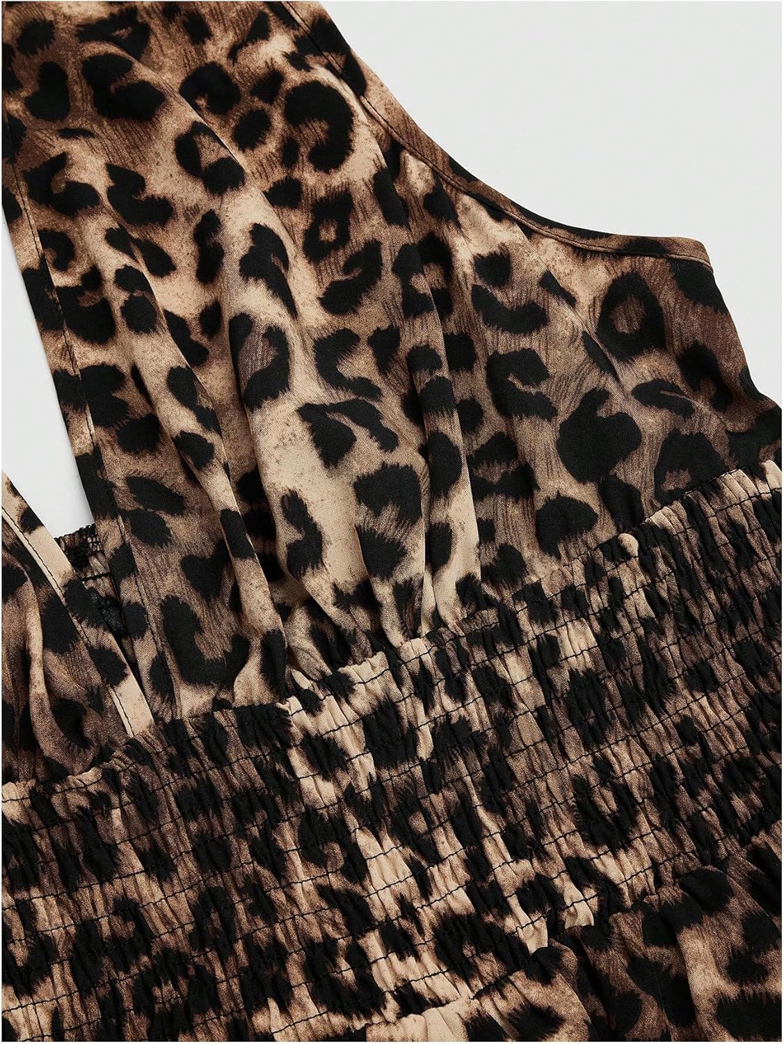 Floerns Women's Plus Size Cheetah Halter Short Dress Sleeveless Shirred Layered Ruffle Hem Y2k Going Out Mini Dresses - Image 2