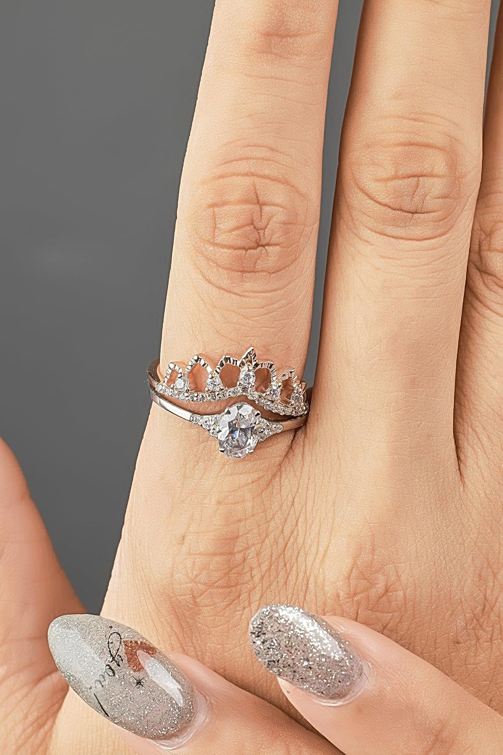 0.20CT Moissanite Tiara Crown Wedding Band Engagement Ring Enhancer for Women 925 Sterling Silver Stack Guard Curved Art Deco Rose Gold Plated Size 4-10