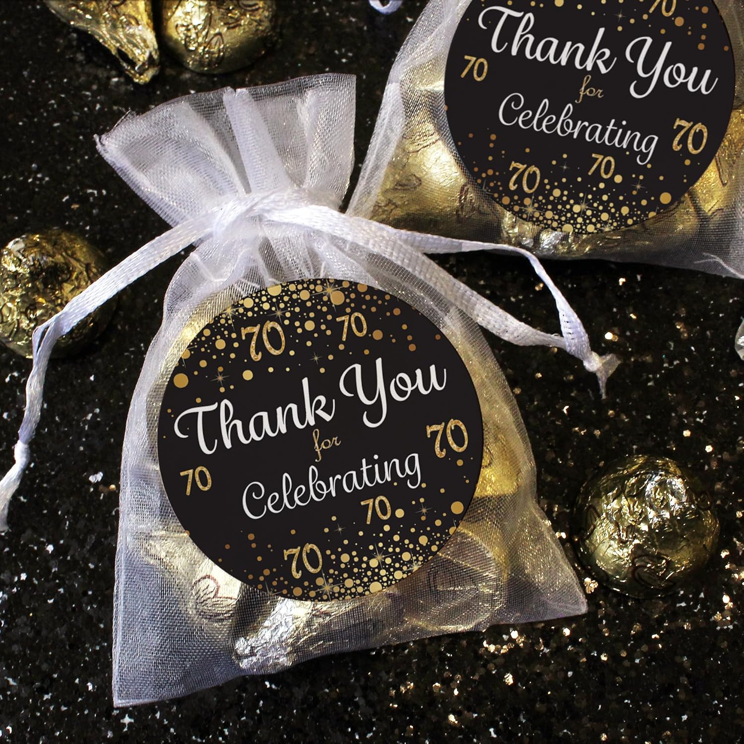 Black and Gold 75th Birthday Thank You Stickers - 1.75 in - 40 Labels - Image 5