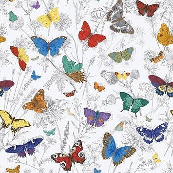 VaryPaper 17.7"x315" Vintage Butterfly Floral Wallpaper Peel and Stick Floral Contact Paper for Cabinets Waterproof Flower Wall Paper Roll Self Adhesive Removable Wallpaper for Bedroom Bathroom