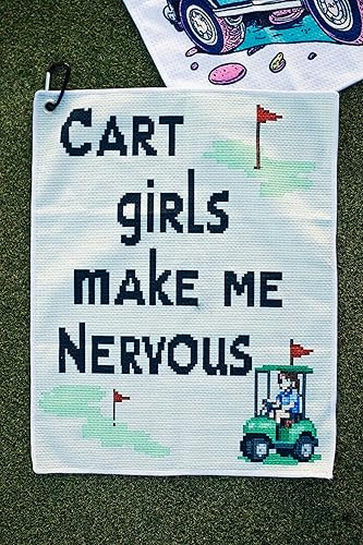 Miniatura 2 de SHANKITGOLF Toalla de golf de microfibra divertida, regalo para hombres, humor premium "Las chicas del carrito me ponen nerviosas" con clip