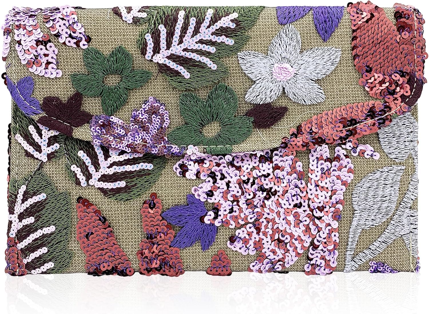 Embroidered Sequin Wedding Clutch Purse for Women - Beaded Floral Envelope Evening Bag |Slim Party Handbag| Wedding, Prom