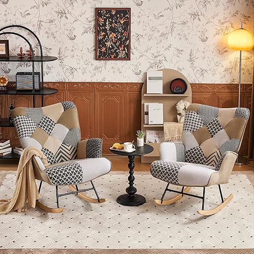 Miniatura 3 de Dorlicecass Mecedora con respaldo alto, cómoda silla deslizante para guardería con patas de madera, sala de estar, dormitorio, apartamento