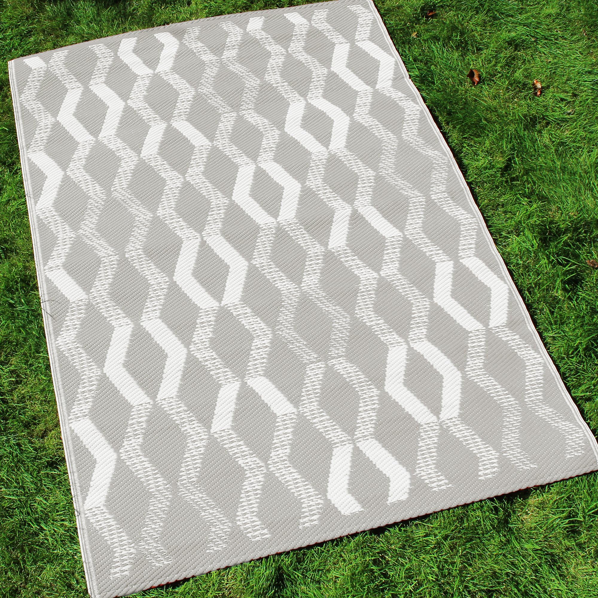 Fusion Beige Cream (120 x 170cm) Picnic Natural Taupe Beach Blanket-Geometric Outdoor Mat Patio/Balcony-Camping Garden Rug-Rico Collection, 100% Polypropylene,