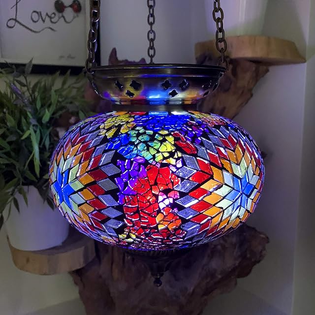Moroccan Turkish Mosaic Hanging Lamp Hanging Candle Holder Lamp Table Or Desk Lamp Lamps Bronze Effect Handmade Unique Crushed Glass Tiffany Style Turkish Moroccan Lamp Multi Coloured