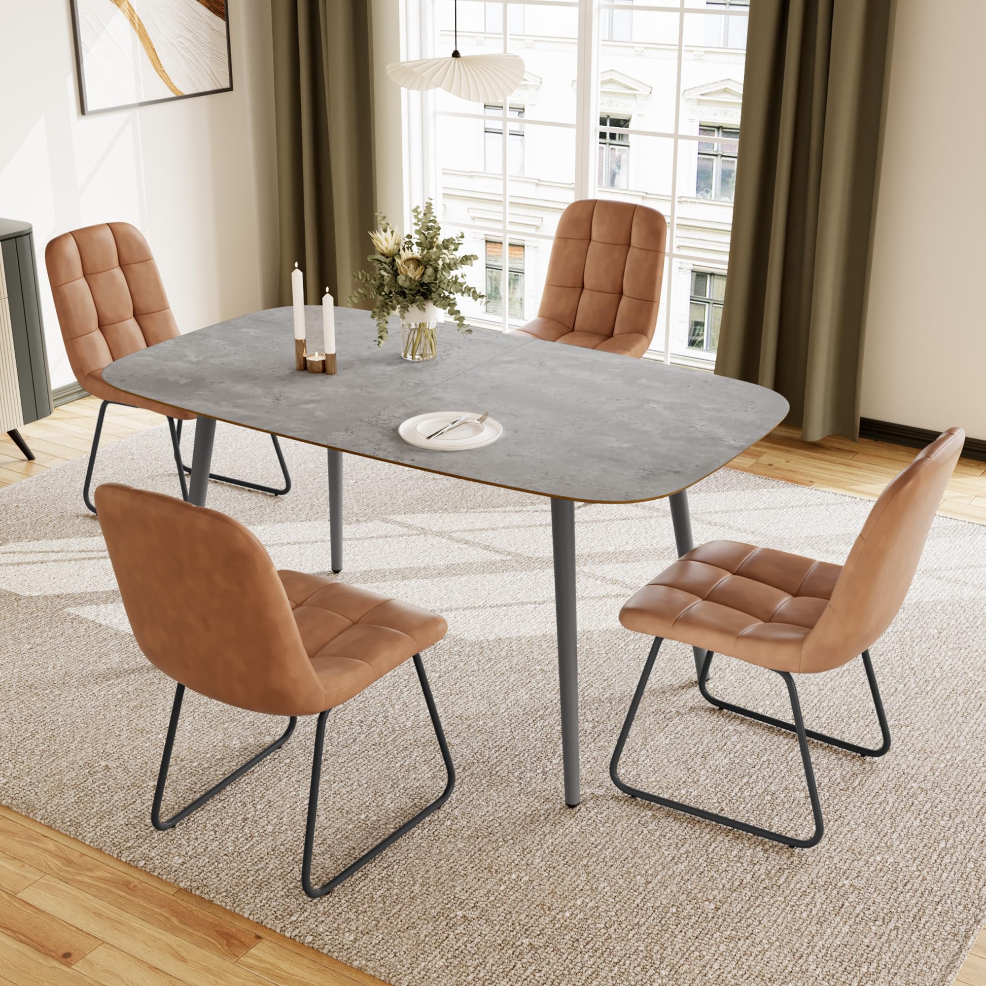 JIEXI Dining Table and Chairs set 4, Kitchen Table 140cm MDF Modern Wooden with Metal Grey Legs for Living Room & Dining Room Restaurant, Apartments
