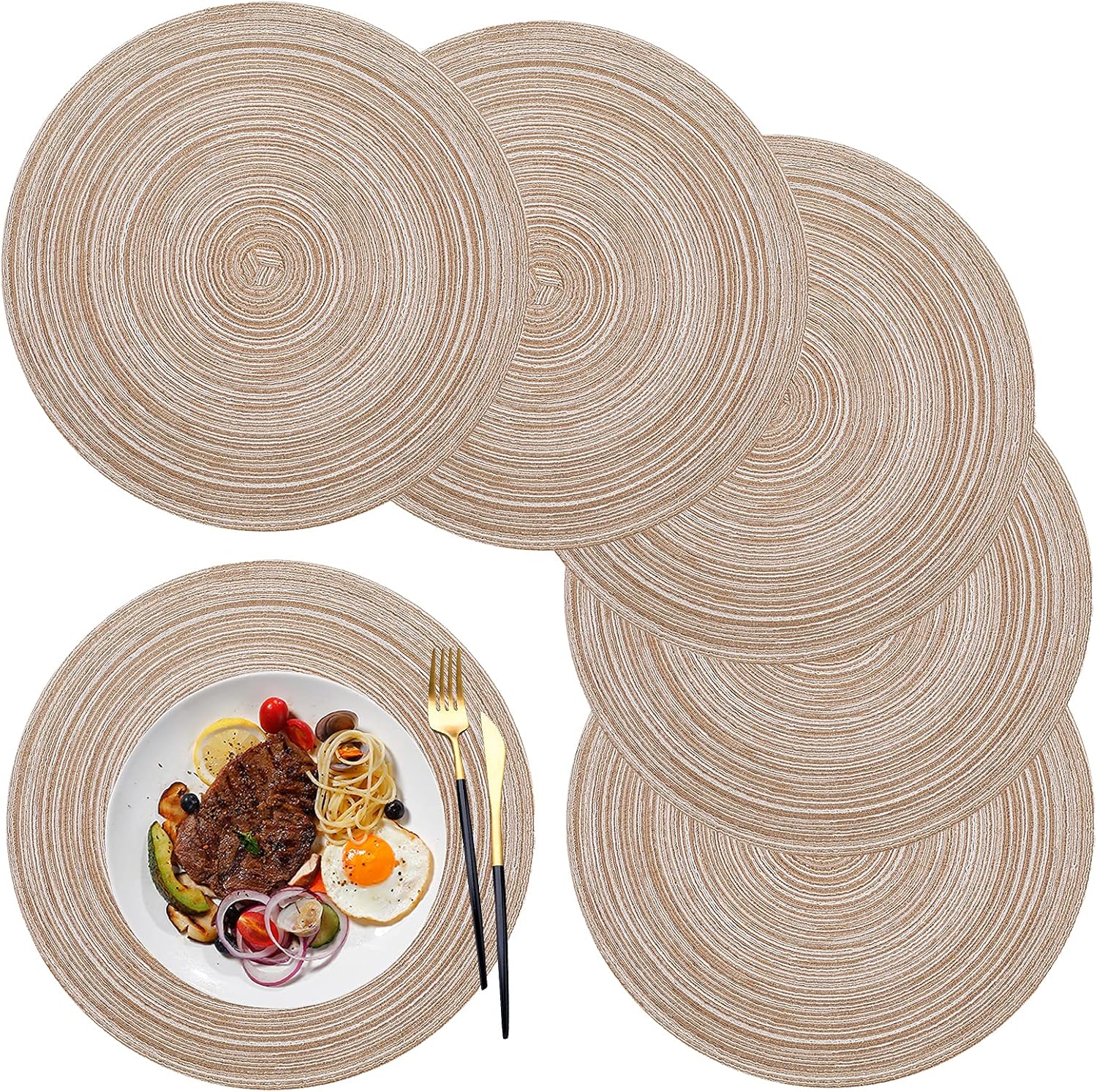 Tovagliette Americane Rotonde In Ecopelle PVC - Set 4 Pezzi Ø34 Cm, Motivo Floreale, Antiscivolo E Lavabili