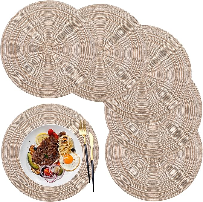 fanquare Tovagliette Rotonde Intrecciate con otivo ad Anello di Crescita 8 Pezzi Pizzo Bordo