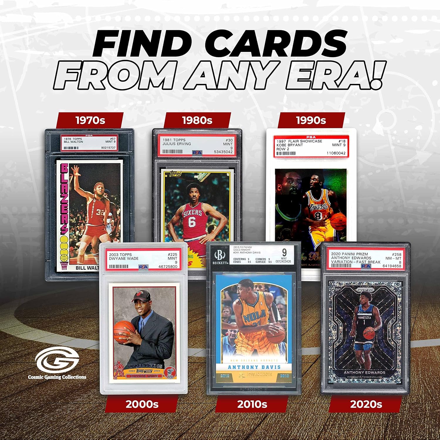NBA Graded Card Mystery Booster Pack | PSA or BGS Graded Basketball Card | Grade 7+ Guaranteed | Contains One Graded Vintage, Rookie, Hall of Famer or Current Star Card | by Cosmic Gaming Collections