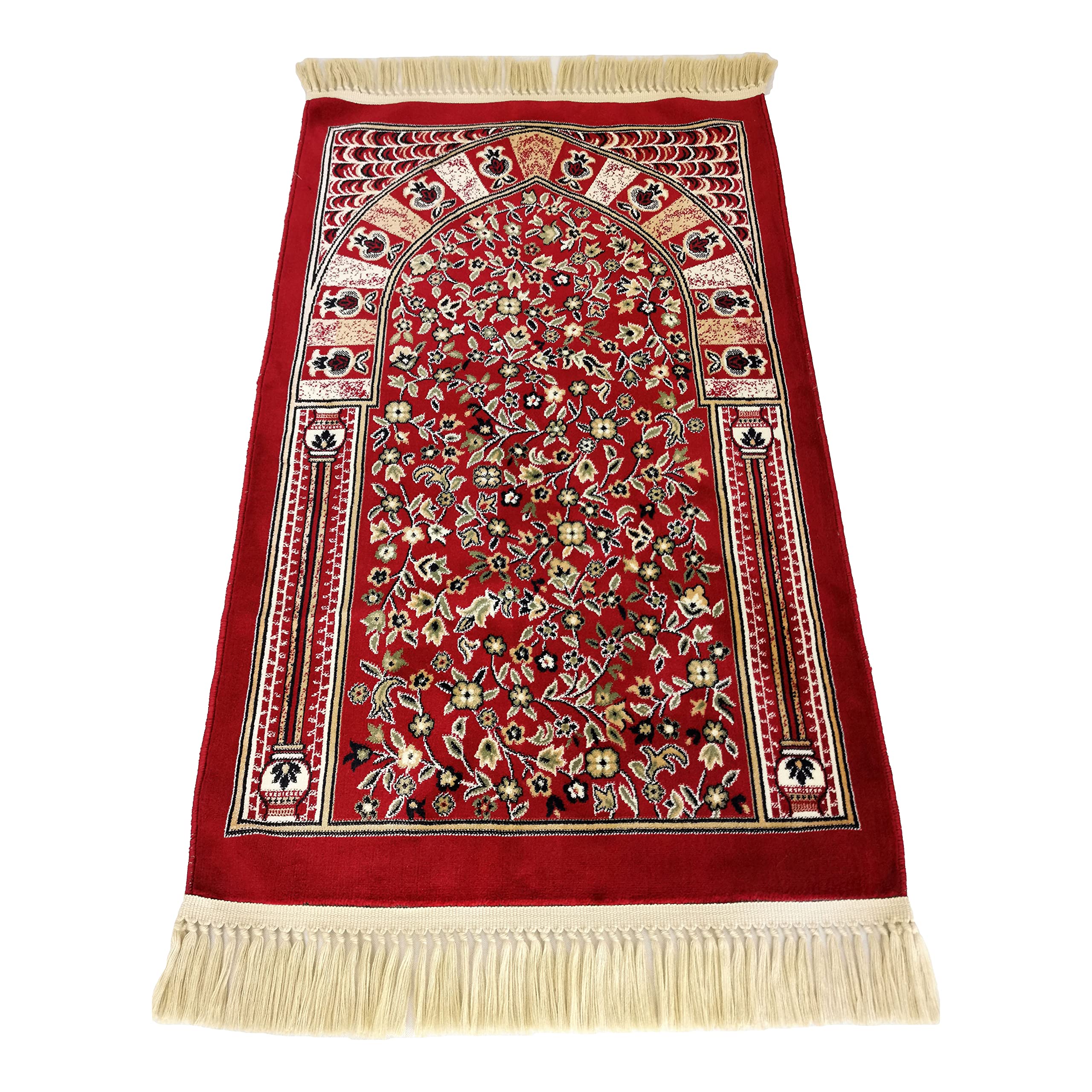 Prayer Mat Rawdah Design Al Medina Munawara Masjid Haram Soft Thick Janamaz Sajadah Islamic Gift -120 x 70cm- (Burgundy)