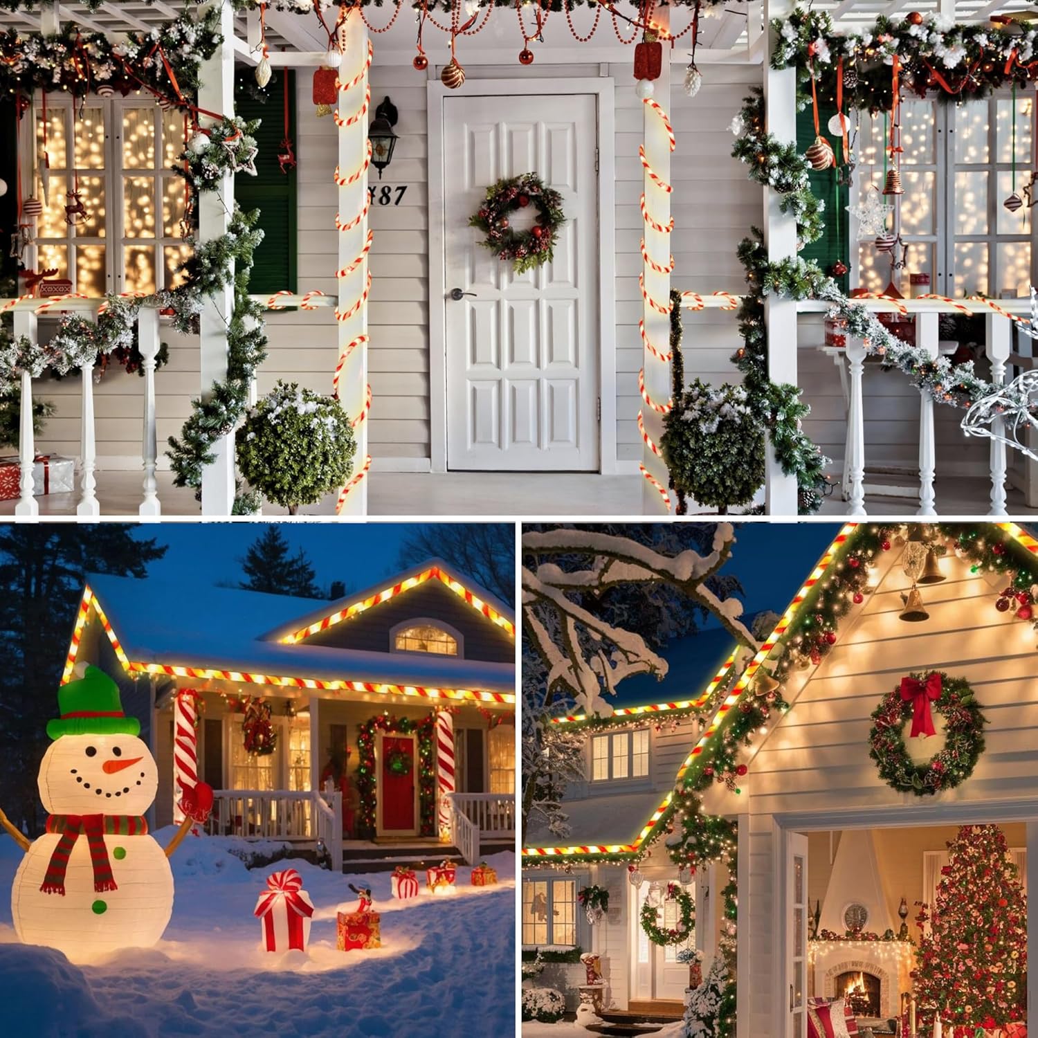 Jnaurb Christmas Candy Cane Lights, 66ft 480 LED Connectable & Flexible White & Red Candy Cane Rope Lights for Outside, 8 Modes Waterproof LED Christmas Light for Garden Patio Tree Holiday Party Decor