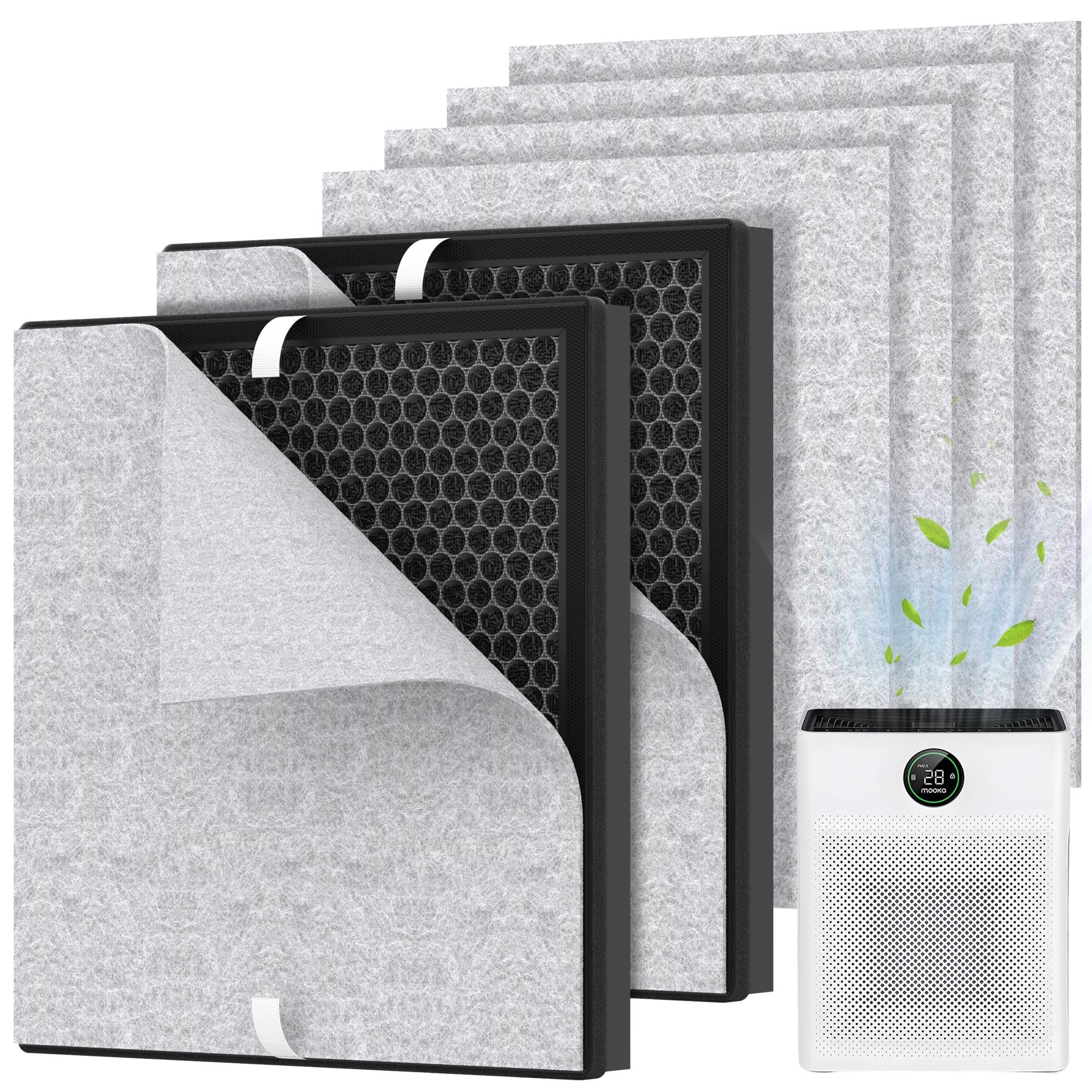 2 Packs PR1 Replacement Filter for Mooka PR1 Air Cleaner Purifier, Premium Filter for Home Large Room up to 2200sq.ft with 4pcs Washable Pre-filters for Home Pets Dander Hair