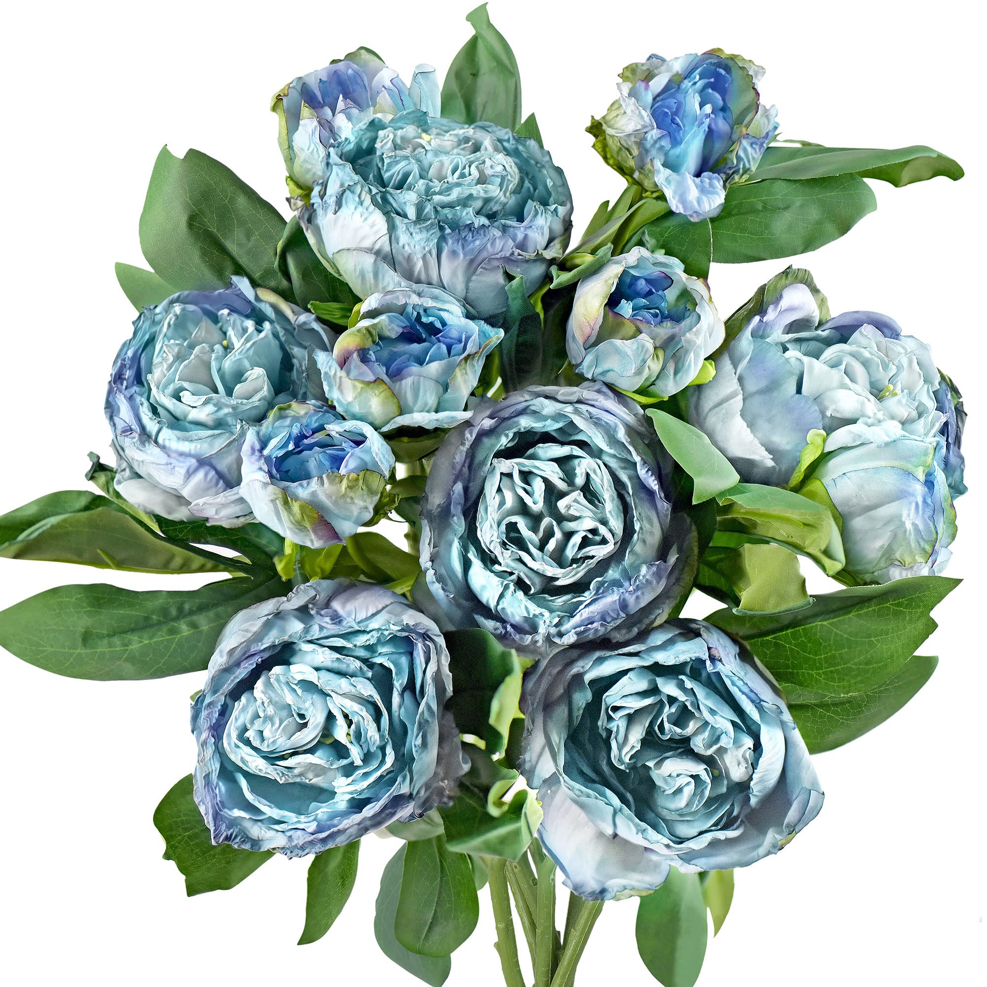 Fiveseasonstuff 6 Stems Dusty Blue Vintage Dusty Blue Peonies Artificial Silk Flowers Arrangement With 6 Stems, Wedding Bridesmaids Bouquet Bridal Showers