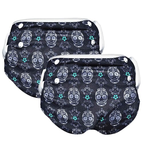 Will Fox - Pañales de natación reutilizables para niños de 0 a 3 años Pañales de natación lavables ecológicos Calaveras Paquete de 2
