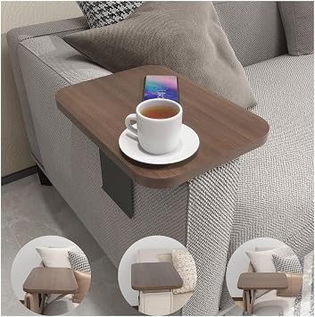 Stable Couch Arm Table Tray,Adjustable Width Clip-On Sofa Armrest Tray,Armchair Table for TV Dinners,Remotes, Drinks and Snacks