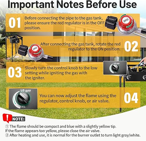 Miniatura 3 de Estufa de camping al aire libre, 225000 BTU, 3 quemadores de alta presión, cocina de gas propano con patas desmontables, regulador de 30 PSI
