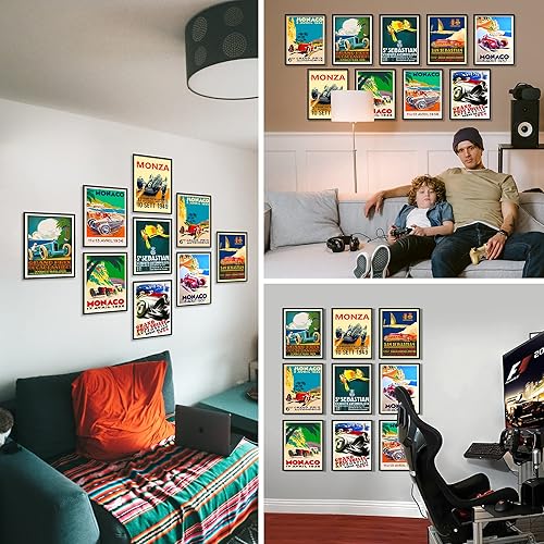 Miniatura 3 de Póster del Gran Premio  Juego de 9 pósteres de fórmula, juego de impresión de doble cara de gran premio, pósteres de coche vintage para habitación