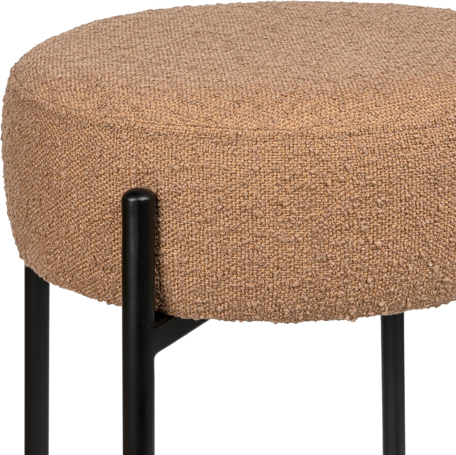 JONATHAN Y Paola 25.5" Brown Industrial Round Backless Counter Stool, Upholstered Bouclé Seat with Black Metal Frame and Footrest for Kitchen Island or Home Bar CSL2000C
