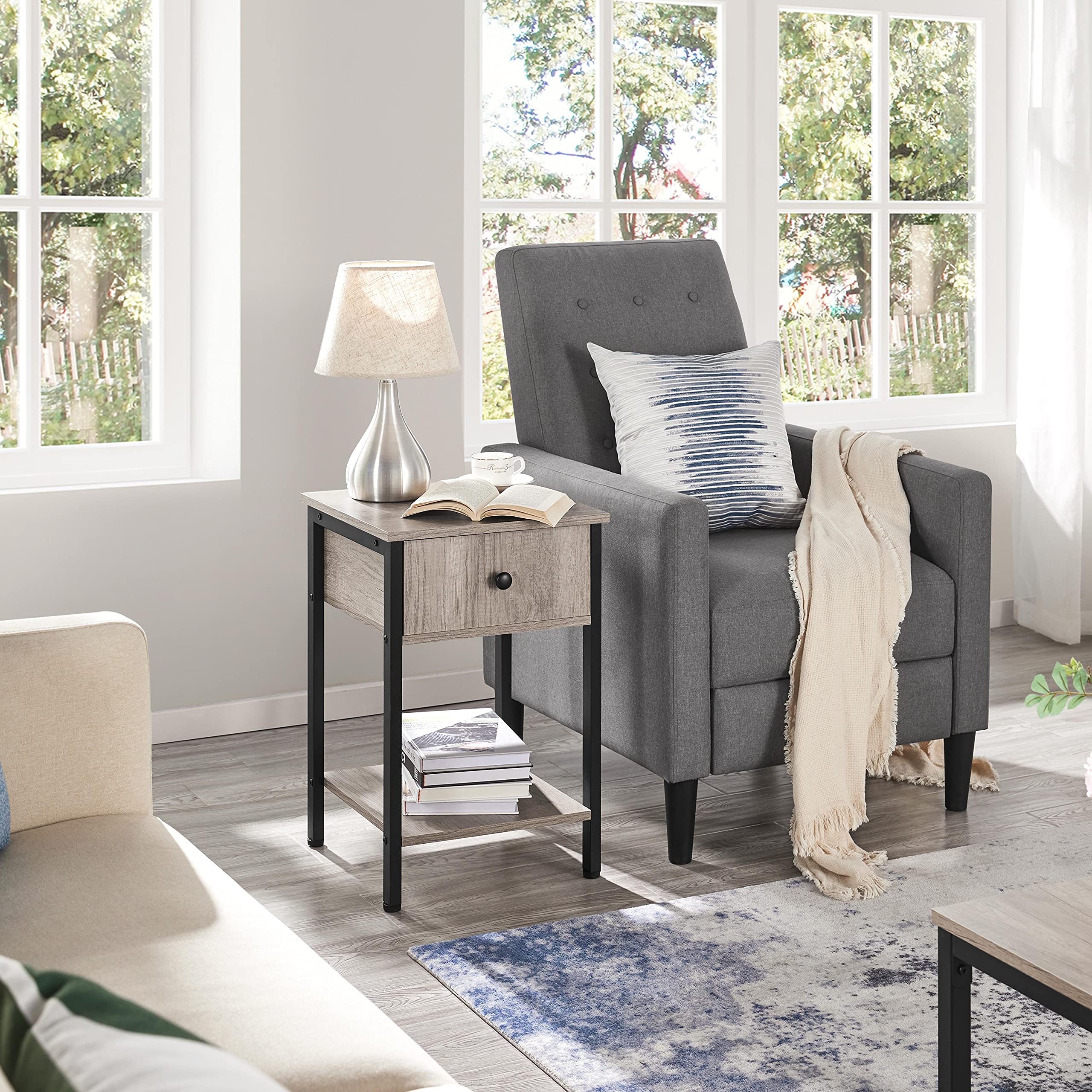 Yaheetech Comodino Industriale 40x40x61 Cm - Tavolino Con Cassetto In Legno E Metallo Per Camera O Soggiorno - Foto 12